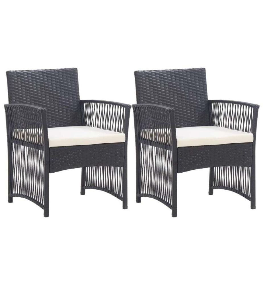 Fauteuils de jardin avec coussins 2 pcs Noir Résine tressée