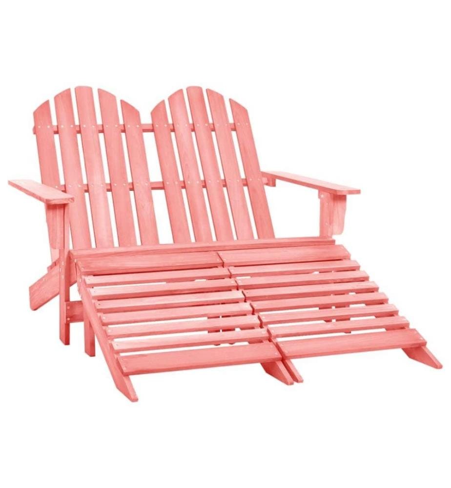 Chaise de jardin Adirondack 2 places et pouf Sapin Rose