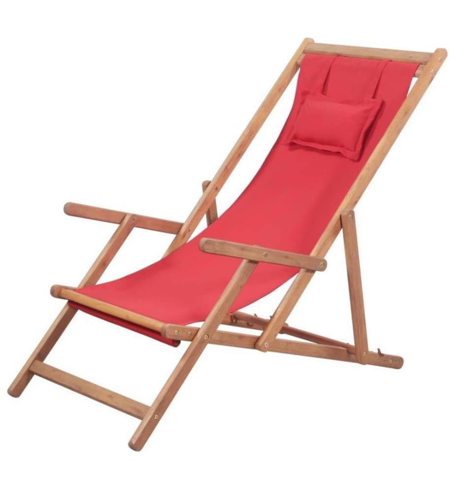 Chaise pliable de plage Tissu et cadre en bois Rouge