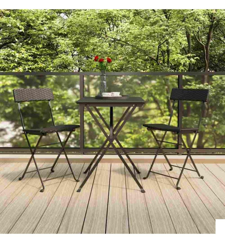 Chaises de bistrot pliantes 2 pcs Noir Résine tressée et acier