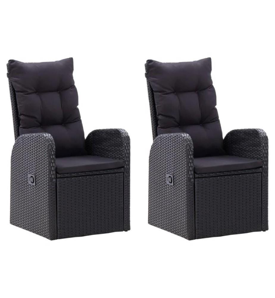 Chaise inclinable de jardin 2pc et coussins Résine tressée Noir