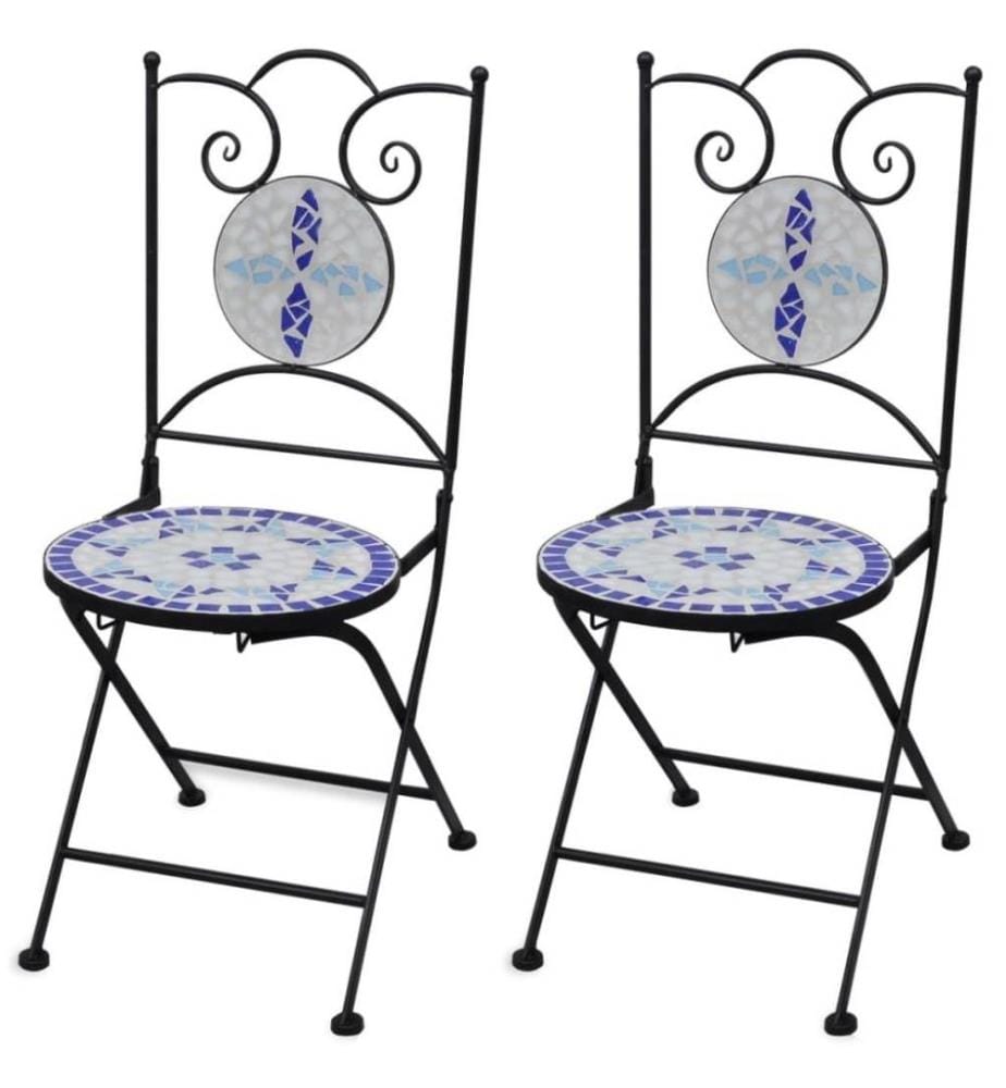 Chaises pliables de bistro 2 pcs Céramique Bleu et blanc