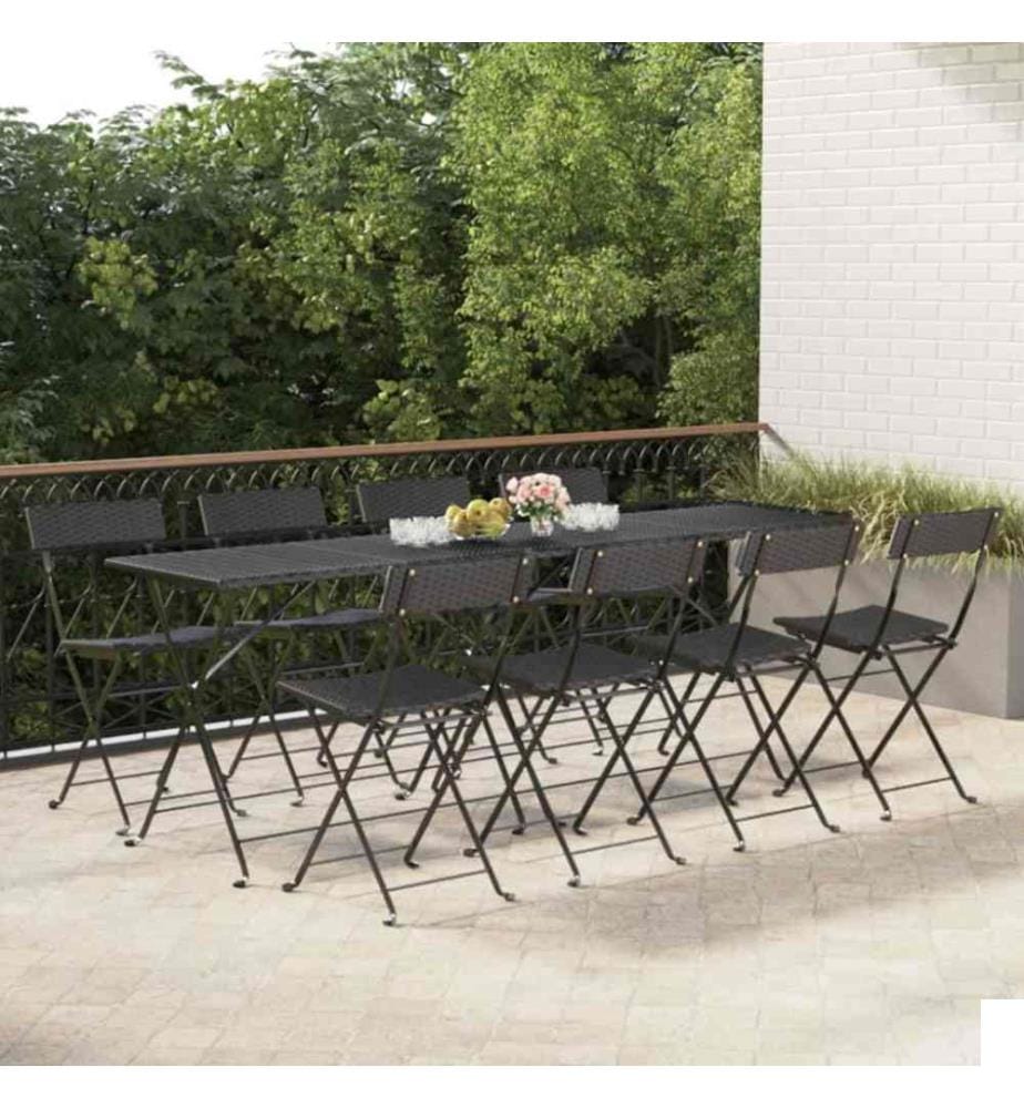 Chaises de bistrot pliantes 8 pcs Noir Résine tressée et acier