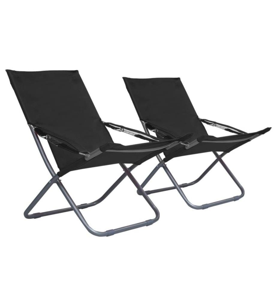 Chaises pliables de plage 2 pcs Tissu Noir