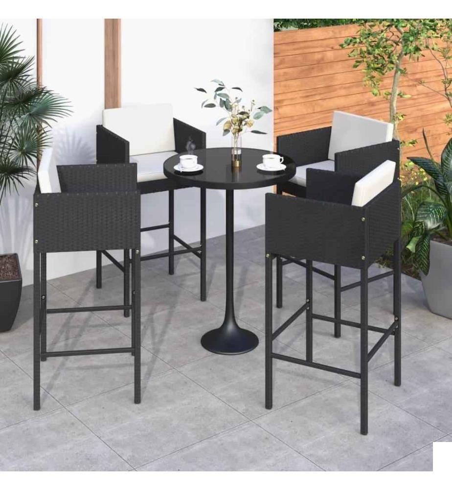 Tabourets de bar lot de 4 avec coussins noir résine tressée