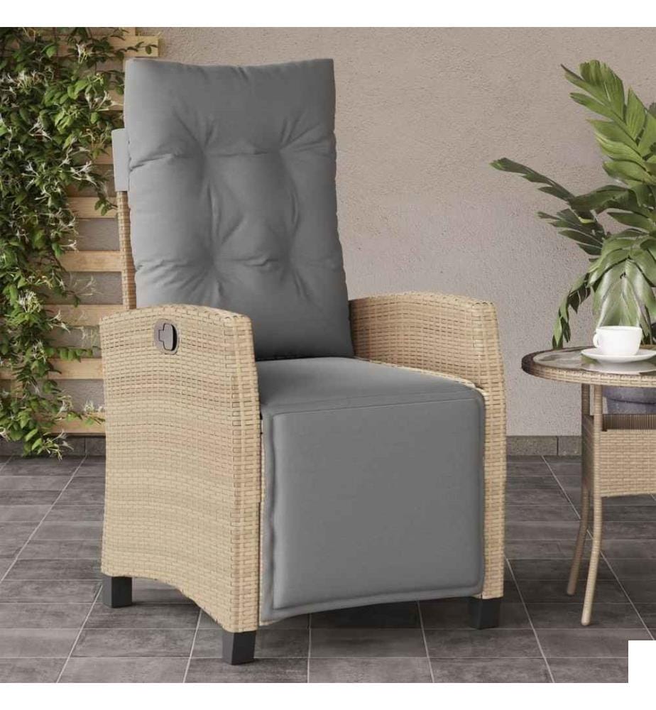 Chaise inclinable de jardin et repose-pied mélange beige rotin