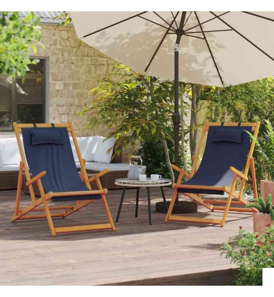 Chaises de plage pliables lot de 2 bleu tissu