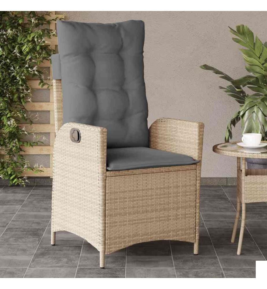 Chaise inclinable de jardin coussins mélange beige poly rotin