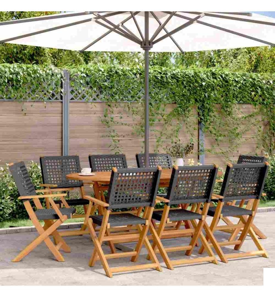 Chaises de jardin pliantes lot de 8 noir poly rotin bois massif
