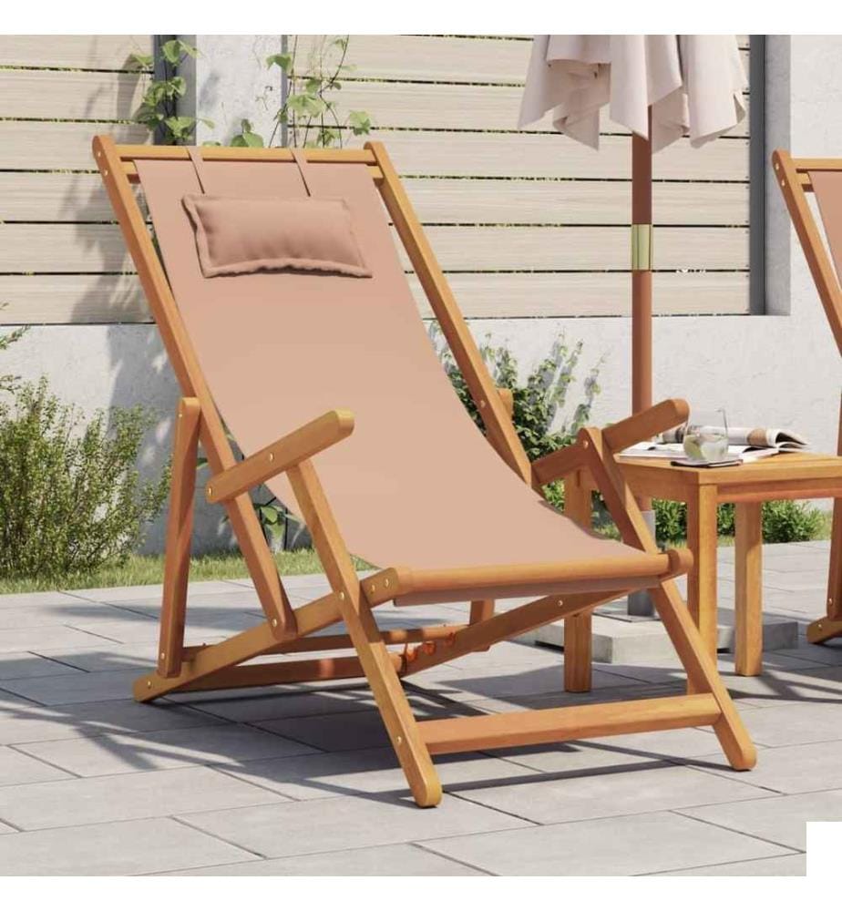 Chaise pliable de plage taupe bois d'eucalyptus massif et tissu