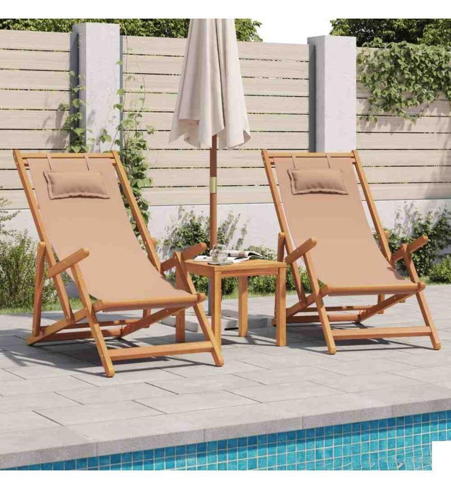 Chaises de plage pliantes lot de 2 taupe tissu et bois massif