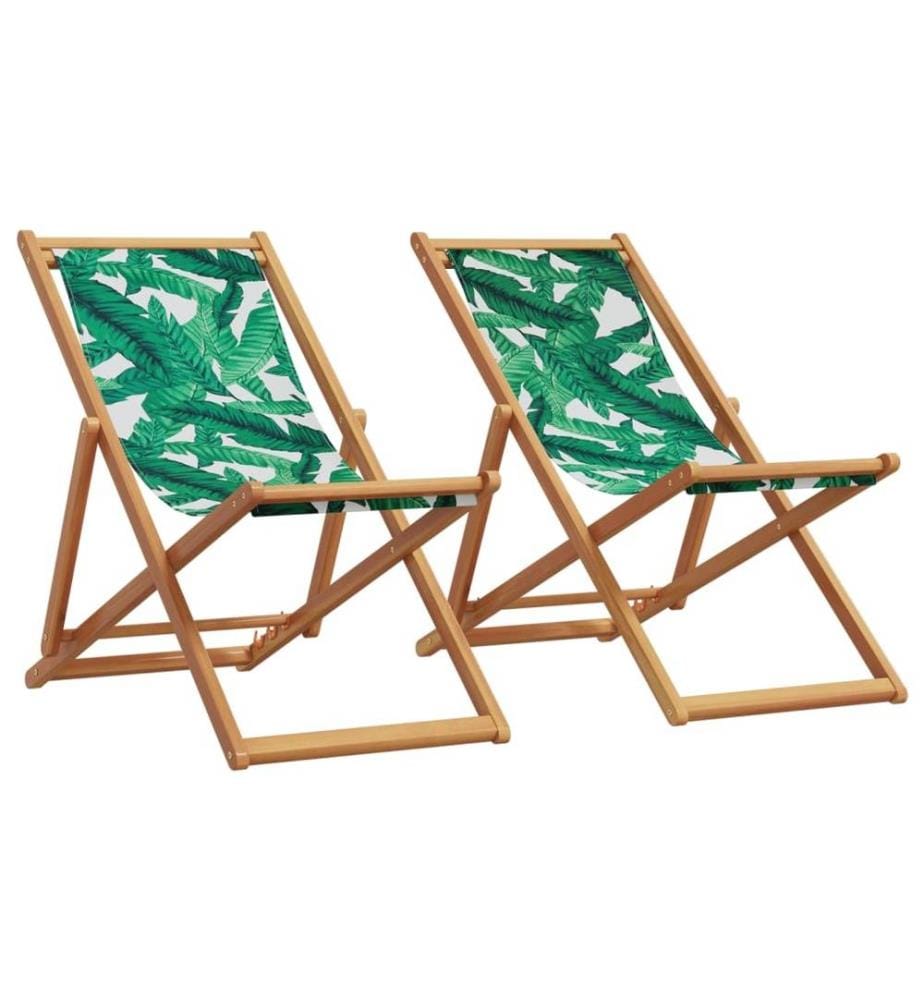 Chaises de plage pliantes lot de 2 tissu et bois massif