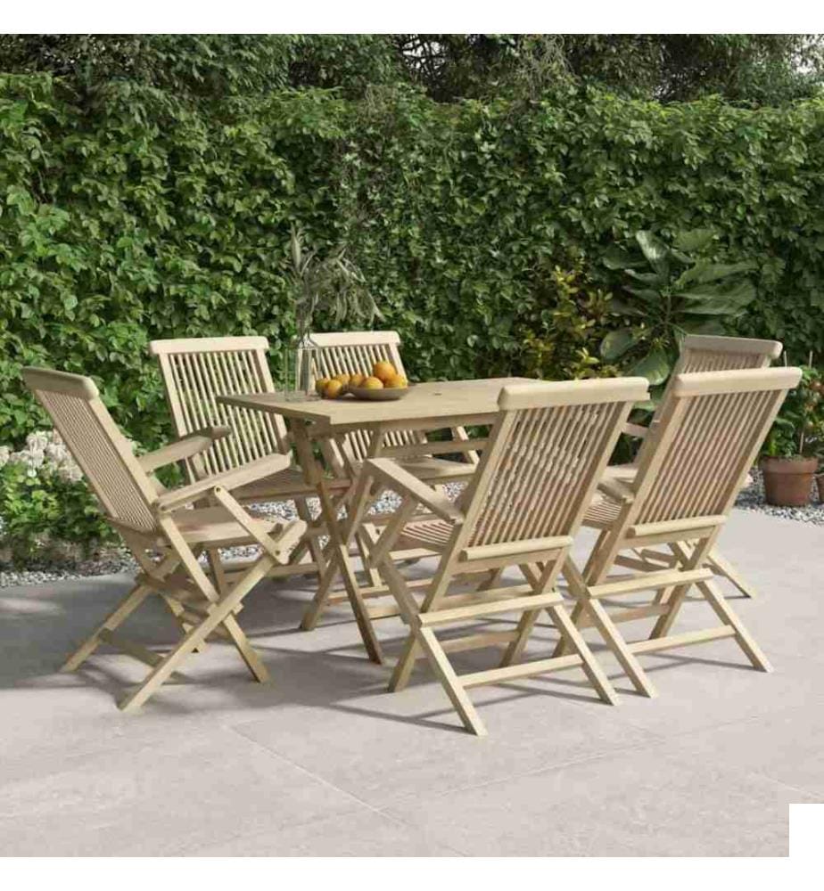 Salon de jardin 7 pcs gris bois de teck solide