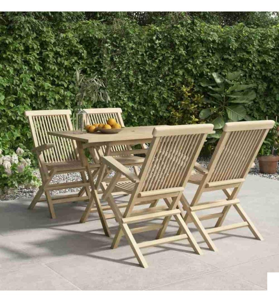 Salon de jardin 5 pcs gris bois de teck massif