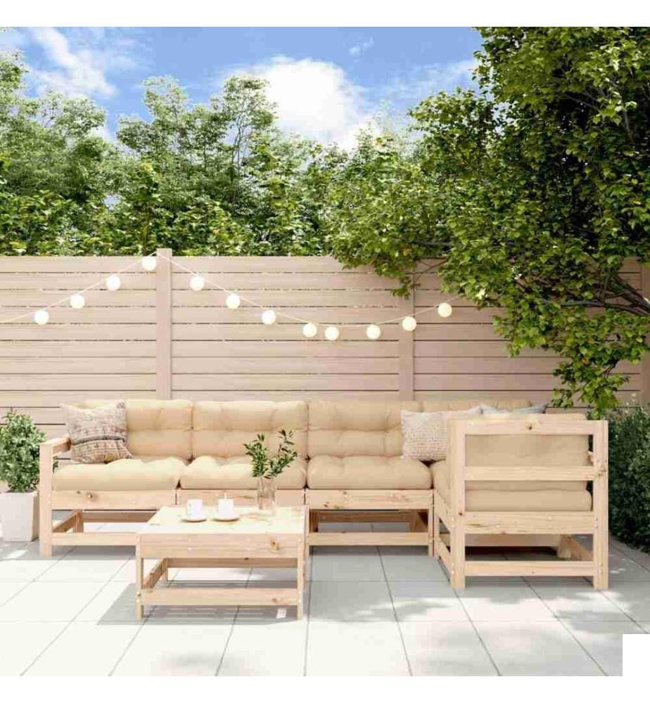 Salon de jardin 6 pcs avec coussins bois massif