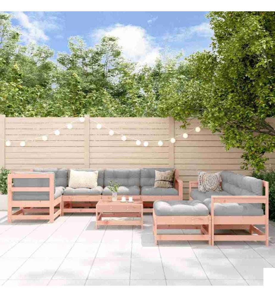 Salon de jardin 10 pcs avec coussins bois massif douglas