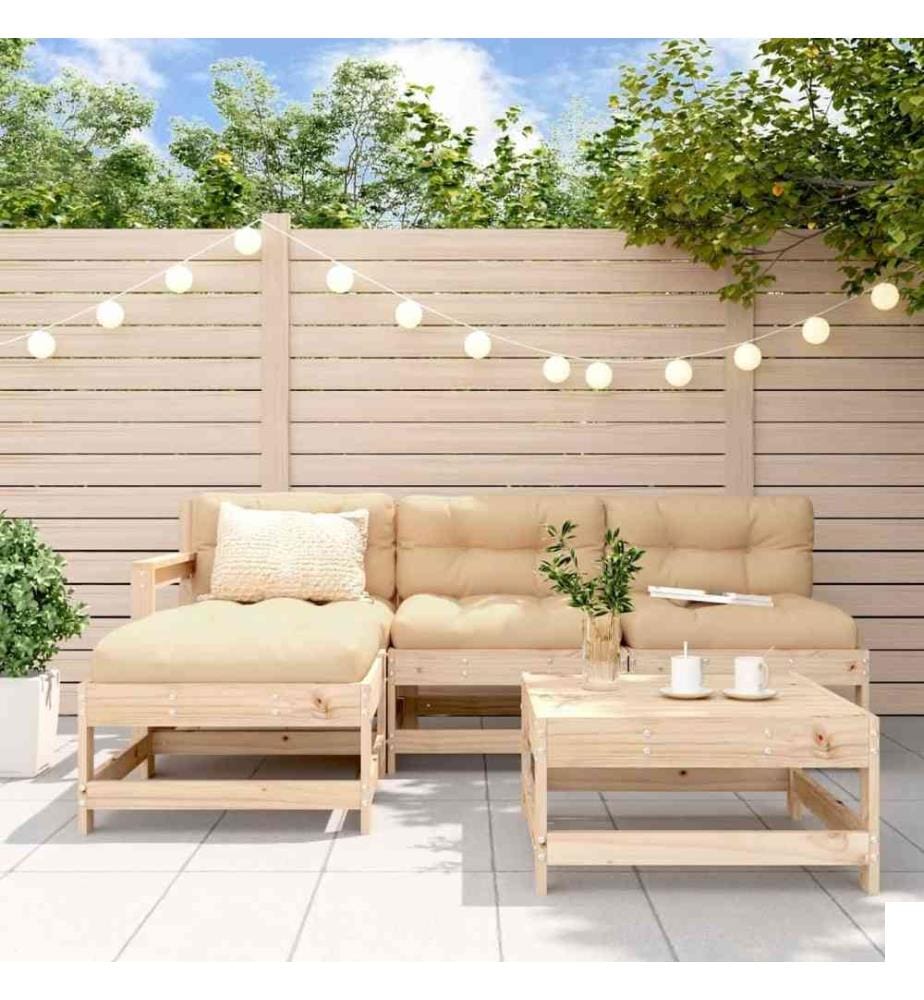 Salon de jardin 5 pcs avec coussins bois massif