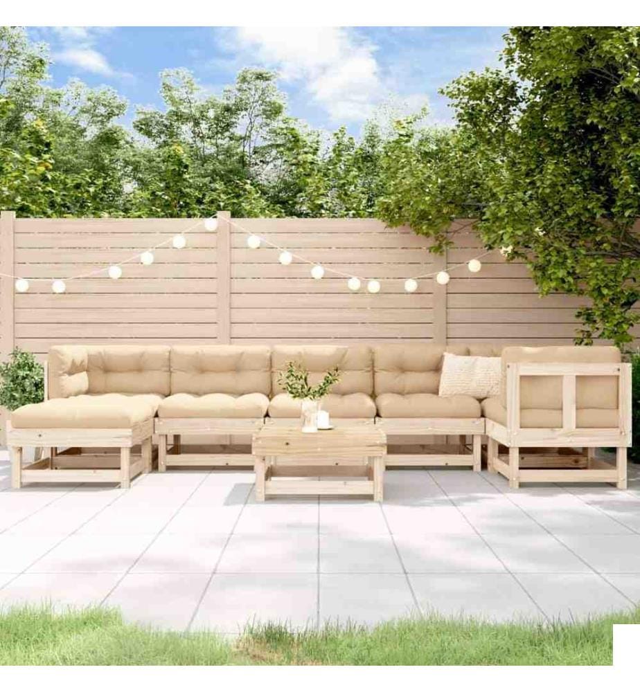Salon de jardin 8 pcs avec coussins bois massif