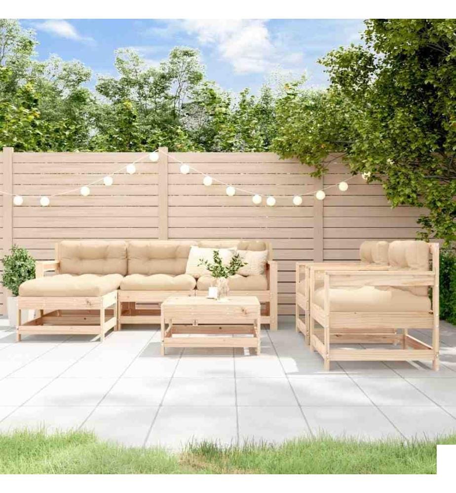 Salon de jardin 7 pcs avec coussins bois massif
