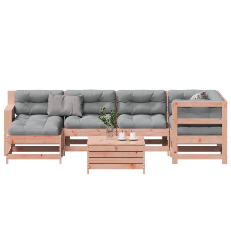 Salon de jardin 7 pcs avec coussins bois massif douglas