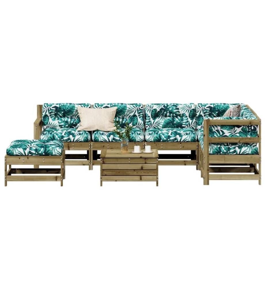 Salon de jardin 8 pcs avec coussins bois de pin imprégné