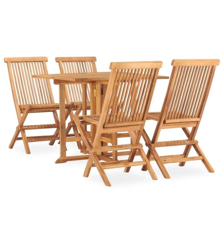Mobilier à dîner d'extérieur pliable 5 pcs Bois solide de teck