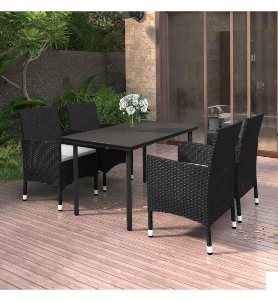 Mobilier à dîner de jardin coussins 5 pcs Résine tressée Verre
