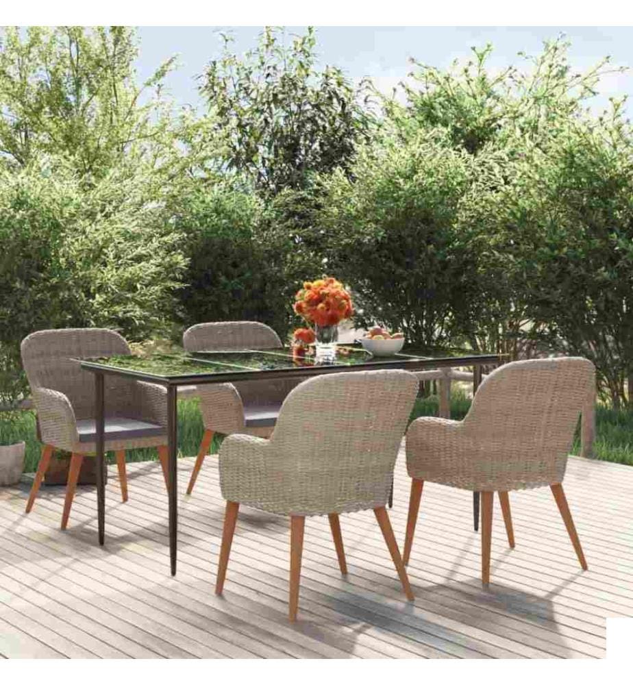 Mobilier de salle à manger de jardin et coussins 5 pcs Marron
