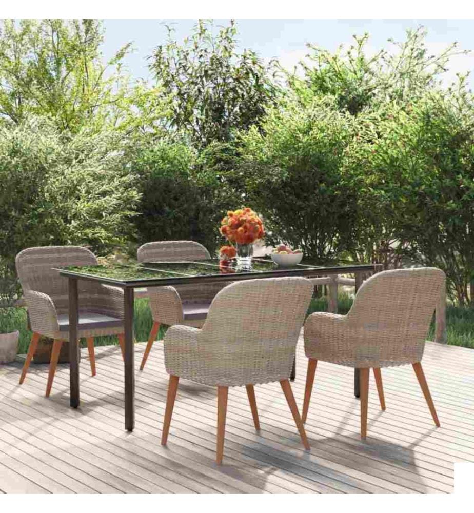 Mobilier de salle à manger de jardin et coussins 5 pcs Marron