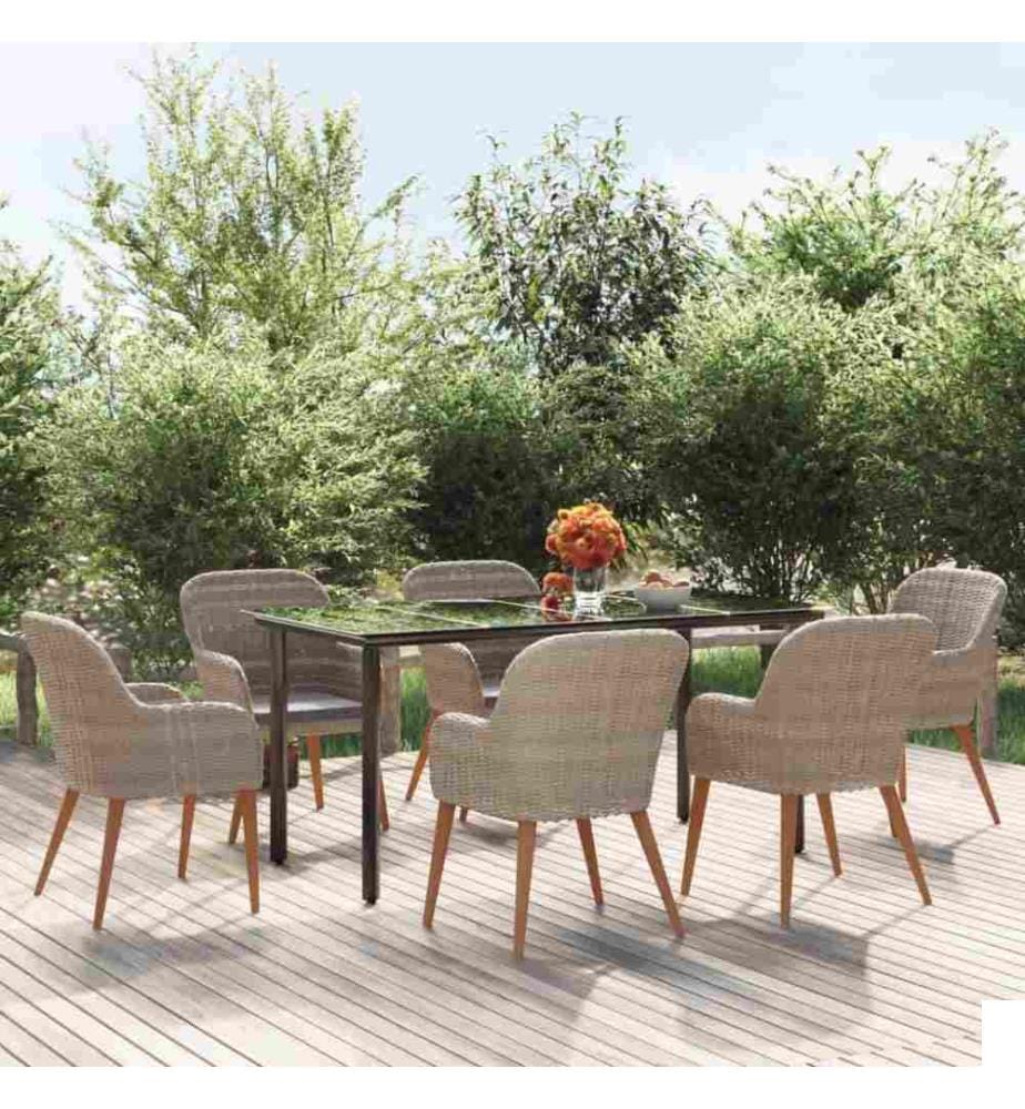 Mobilier de salle à manger de jardin et coussins 7 pcs Marron