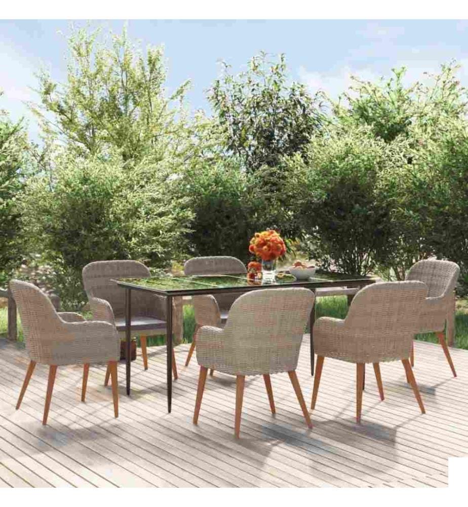 Mobilier de salle à manger de jardin et coussins 7 pcs Marron