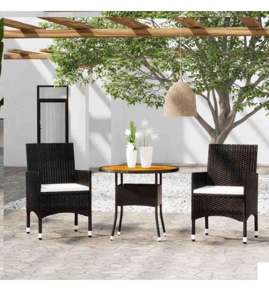 Mobilier à dîner de jardin 3 pcs Résine tressée Noir