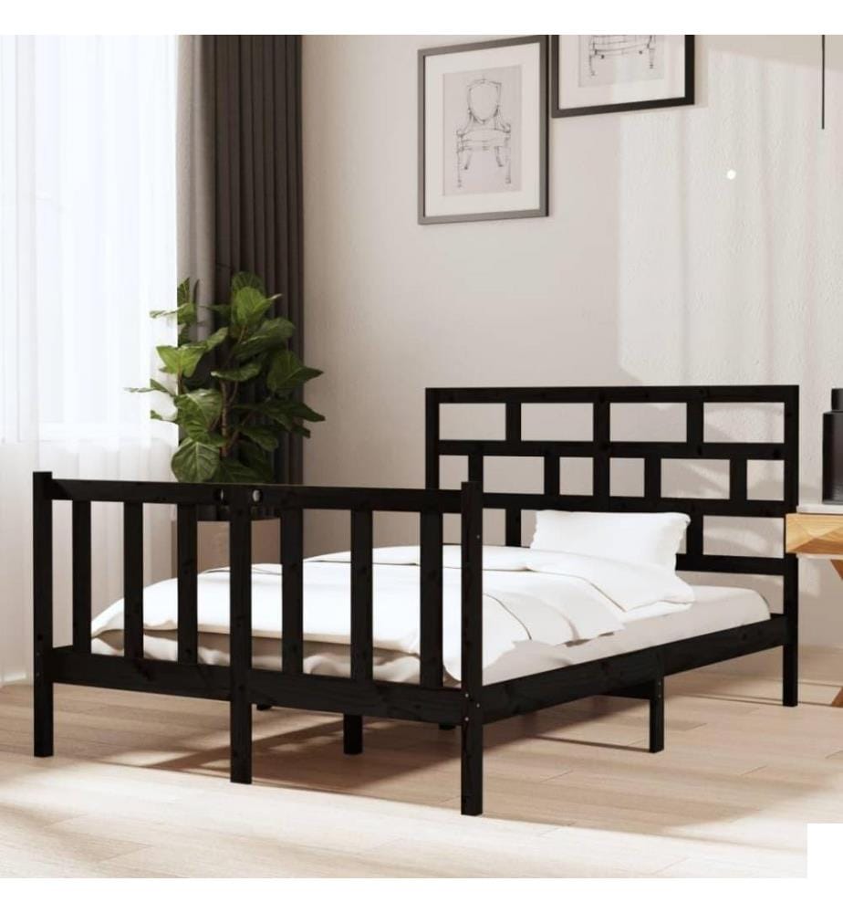 Cadre de lit Noir Bois de pin massif 140x190 cm