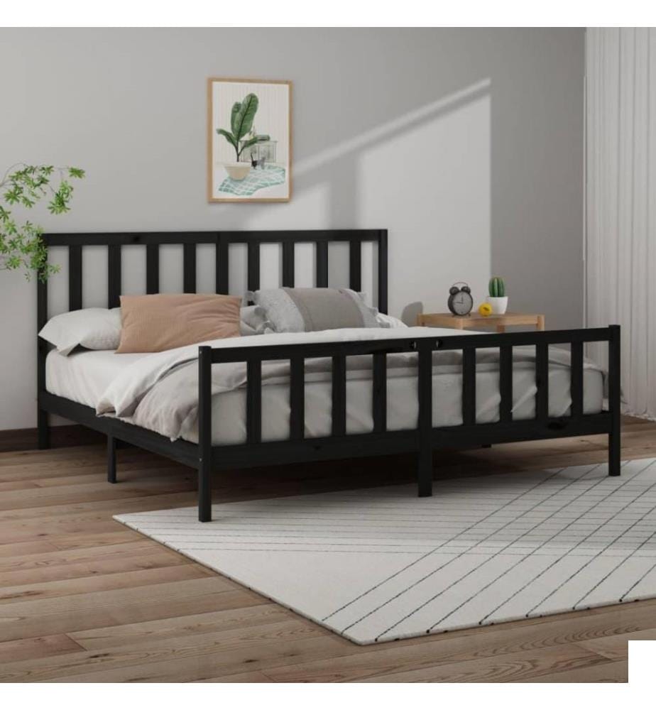Cadre de lit Noir Bois de pin massif 180x200 cm Super King