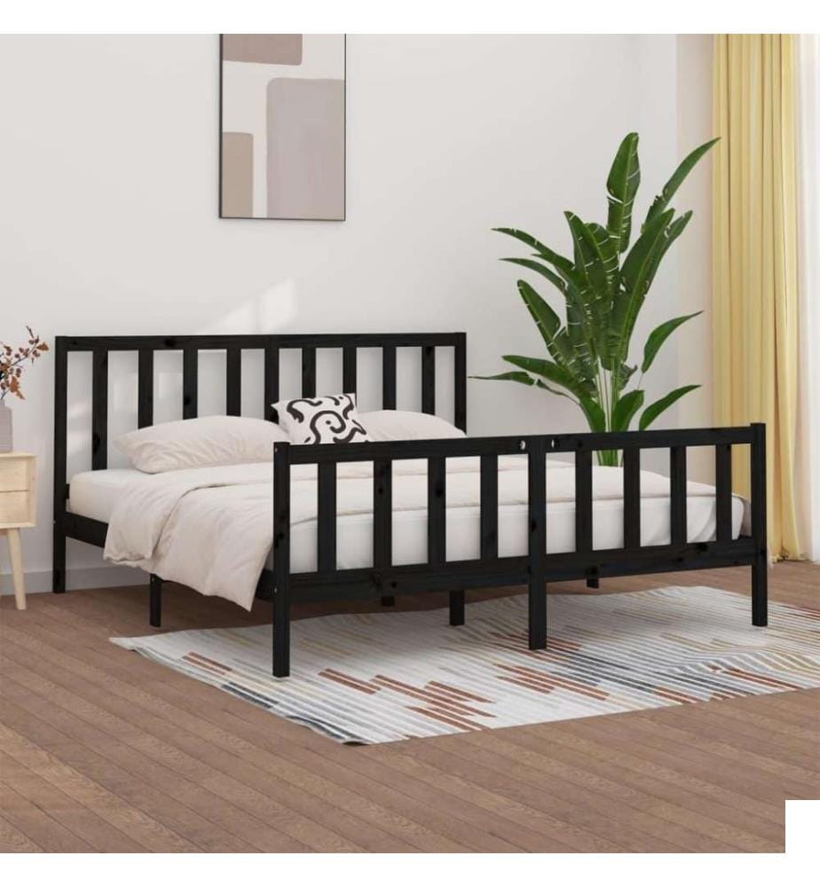 Cadre de lit Noir Bois massif 180x200 cm Super King