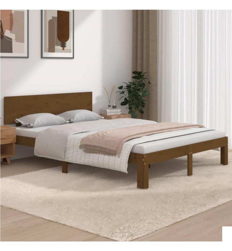 Cadre de lit Marron miel Bois massif 150x200 cm Très grand