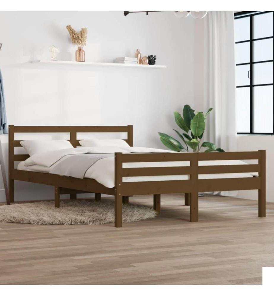 Cadre de lit Marron miel Bois massif 150x200 cm Très grand