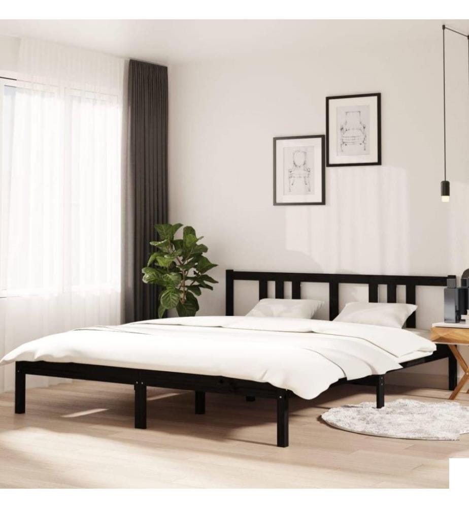 Cadre de lit Noir Bois massif 160x200 cm