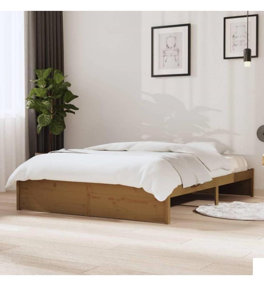 Cadre de lit Marron miel Bois massif 140x190 cm