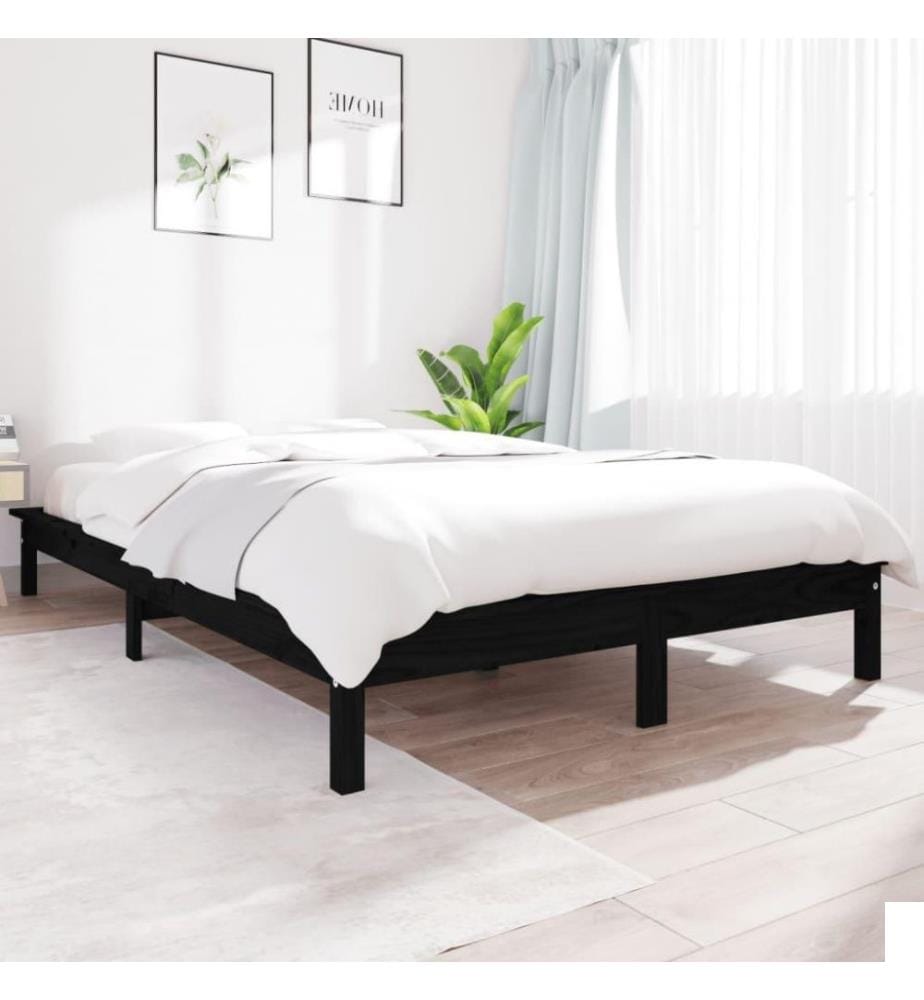 Cadre de lit Noir 180x200 cm Bois de pin massif Super King