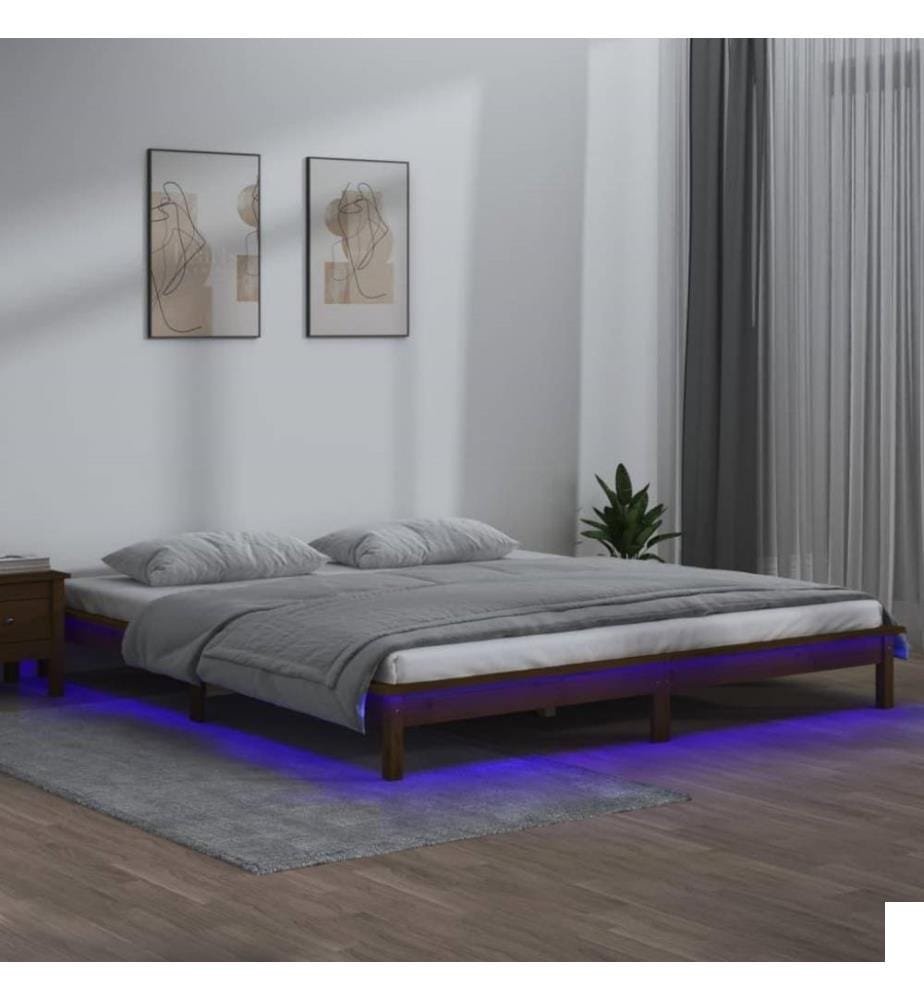 Cadre de lit à LED Marron miel 135x190 cm Double Bois massif