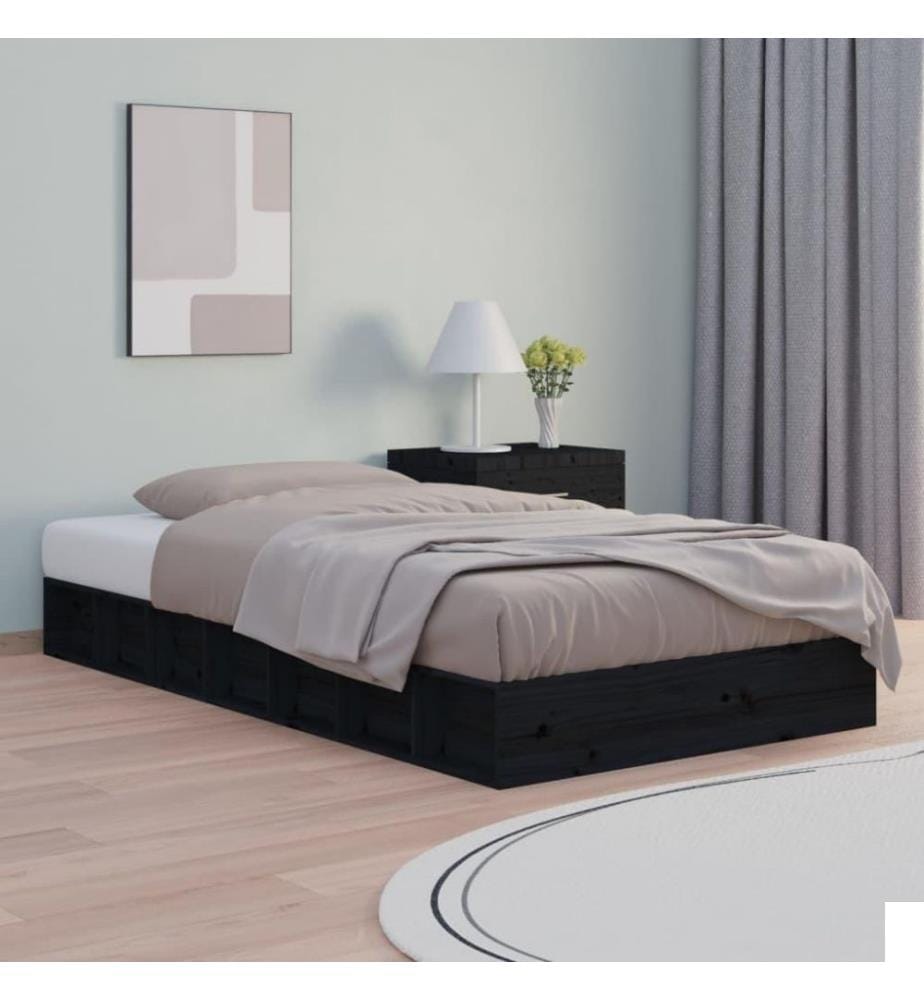 Cadre de lit Noir 135x190 cm Double Bois massif