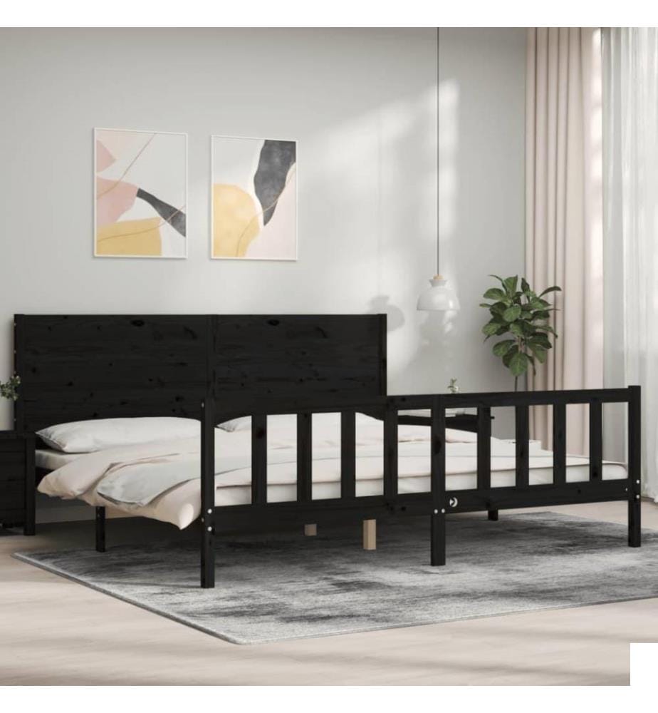 Cadre de lit avec tête de lit noir 200x200 cm bois massif