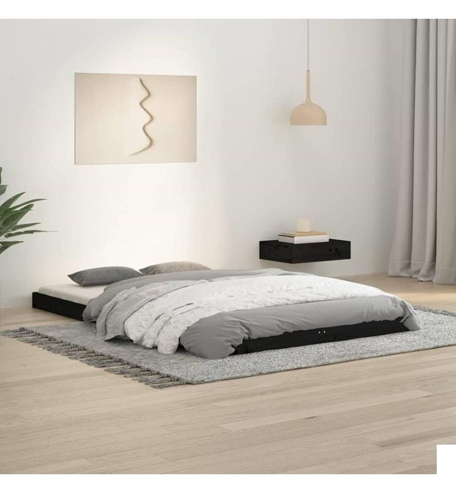 Cadre de lit noir 120x190 cm petit double bois massif de pin