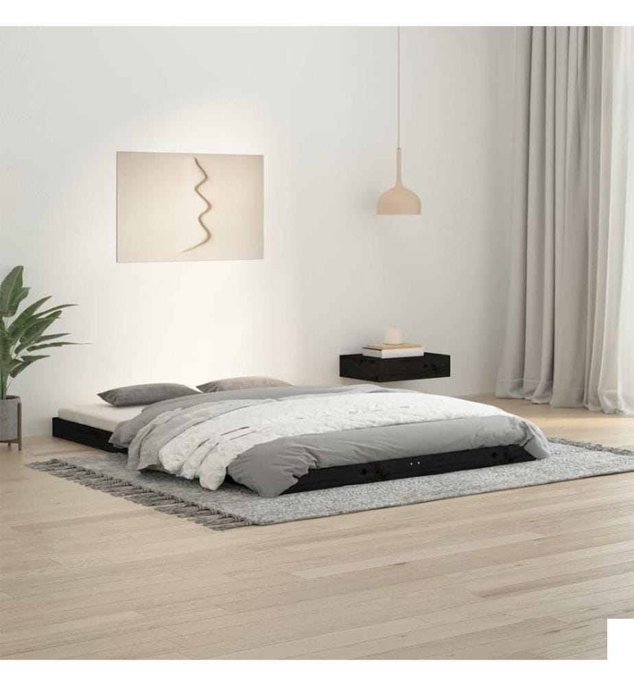 Cadre de lit noir 135x190 cm double bois de pin massif