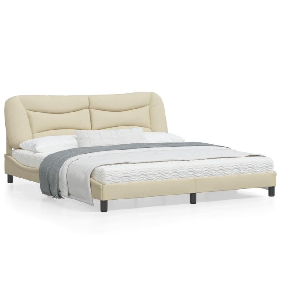 Cadre de lit avec lumières LED crème 180x200 cm tissu