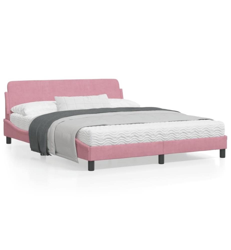 Cadre de lit avec tête de lit Rose 160x200 cm Velours