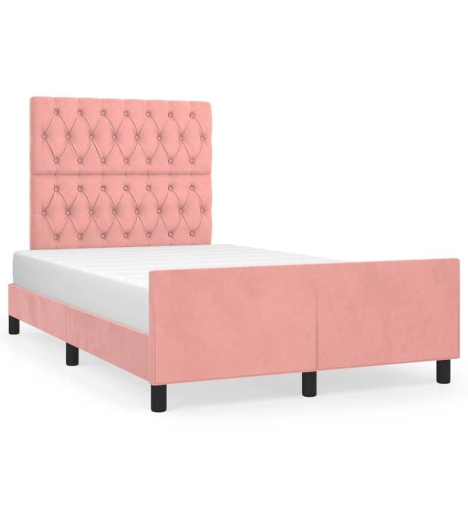 Cadre de lit avec tête de lit rose 120x190 cm velours