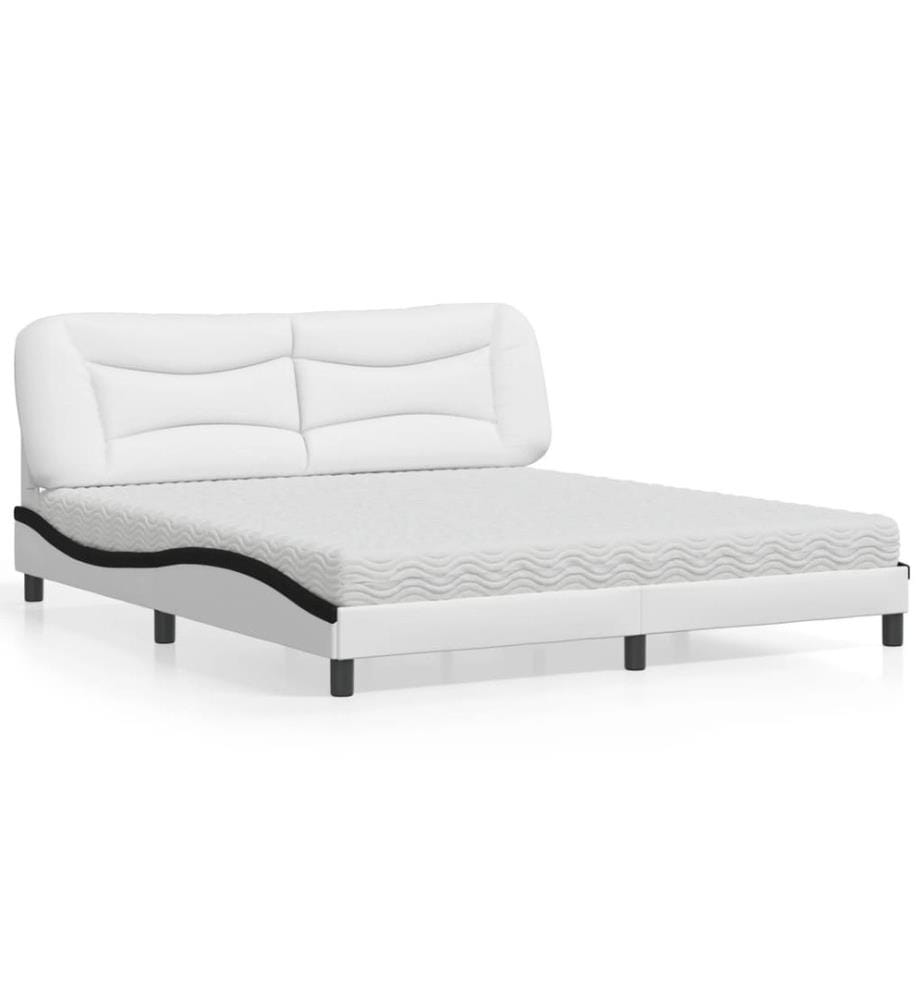 Lit avec matelas blanc et noir 180x200 cm similicuir
