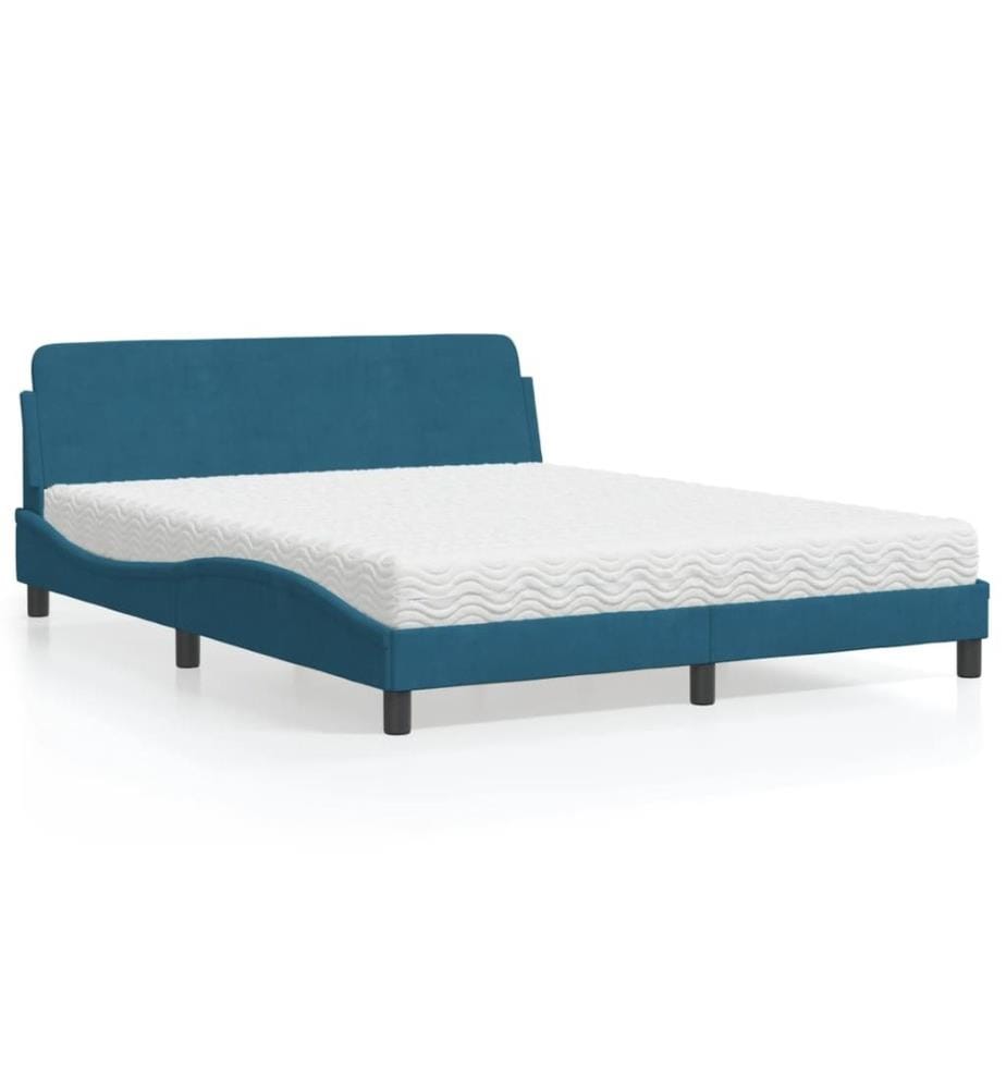 Lit avec matelas bleu 160x200 cm velours